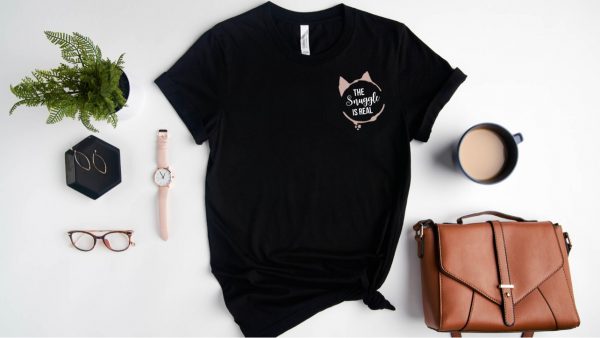A Cat Lady T-Shirt with a purse, sunglasses and a bag.
